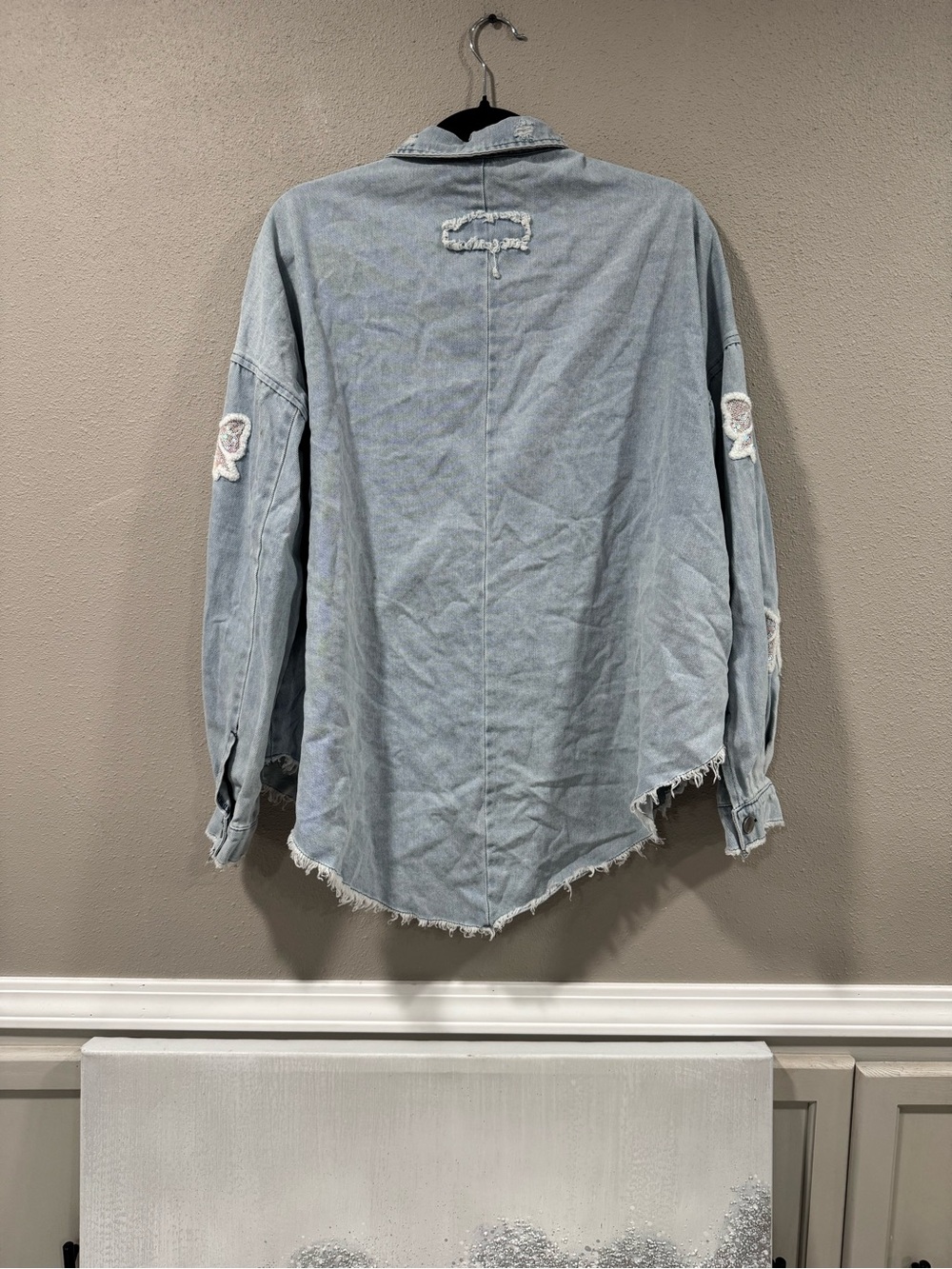 Bow Detail Frayed Denim Shacket - Picture 5 of 7
